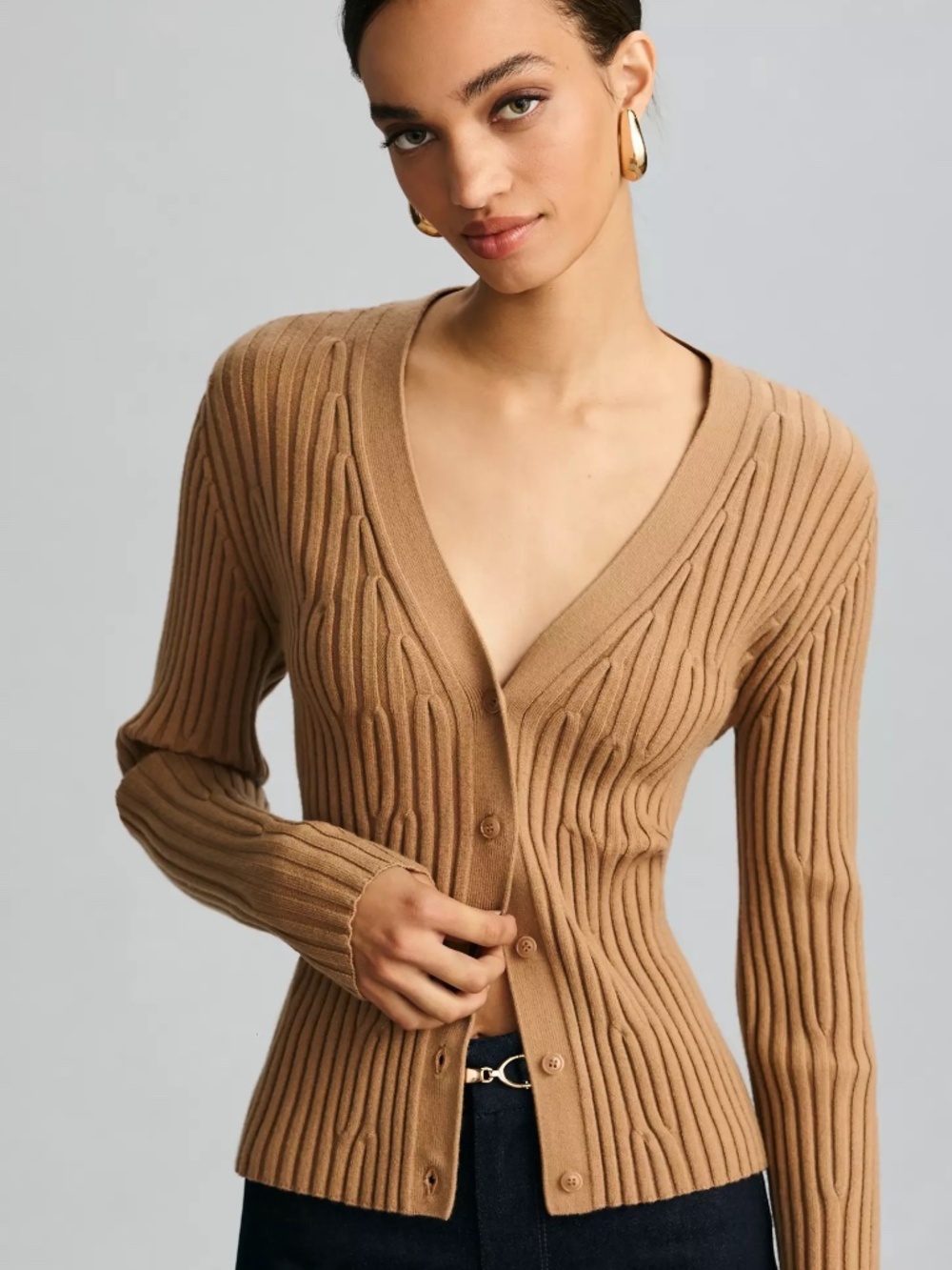 NEW! Paige Shirin Cardigan Long Sleeve Stretchy Dark Camel Tan Brown Size Small
